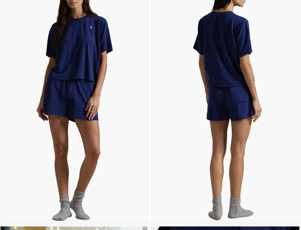 Polo Ralph Lauren Navy Logo Short Sleeve Crew Neck Pajama Set Women’s Medium New